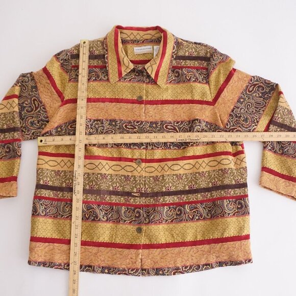 Alfred Dunner Yellow Maroon Paisley Striped Tapestry Button Up Jacket 20W - Picture 2 of 11